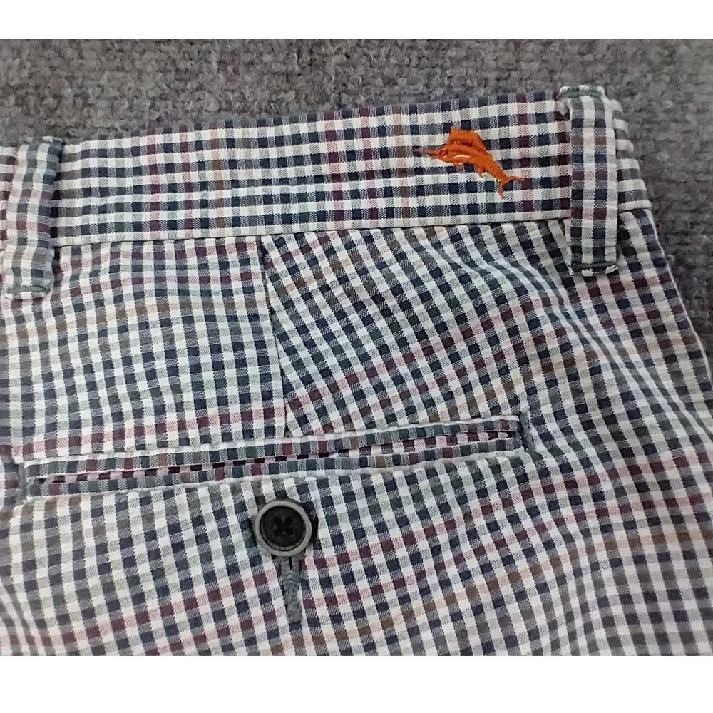 Tommy Bahama‎ Paradise Nation Mens 34 Gingham Plaid Cotton Shorts Blue Red Tan